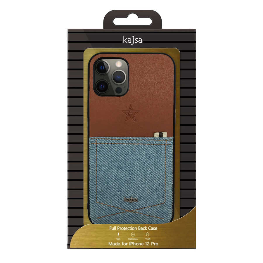 Apple iPhone 12 Kılıf Kajsa Denim Kapak Mavi Açık