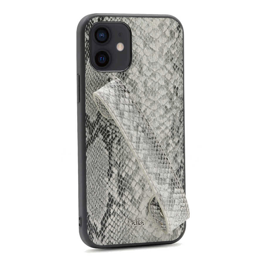 Apple iPhone 12 Kılıf Kajsa Glamorous Serisi Snake Handstrap Kapak Siyah