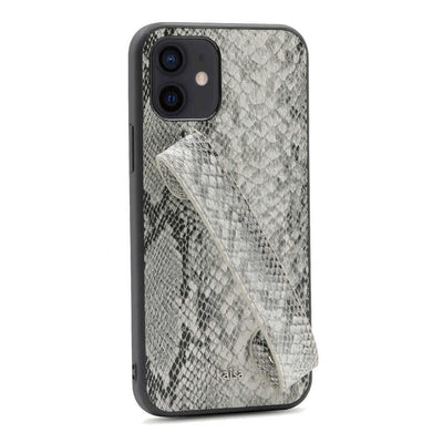Apple iPhone 12 Kılıf Kajsa Glamorous Serisi Snake Handstrap Kapak Gri