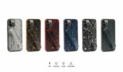 Apple iPhone 12 Kılıf Kajsa Glamorous Serisi Snake Handstrap Kapak Kırmızı