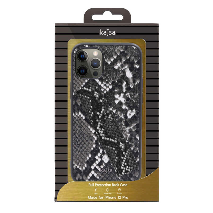 Apple iPhone 12 Kılıf Kajsa Glamorous Serisi Snake Handstrap Kapak Gri