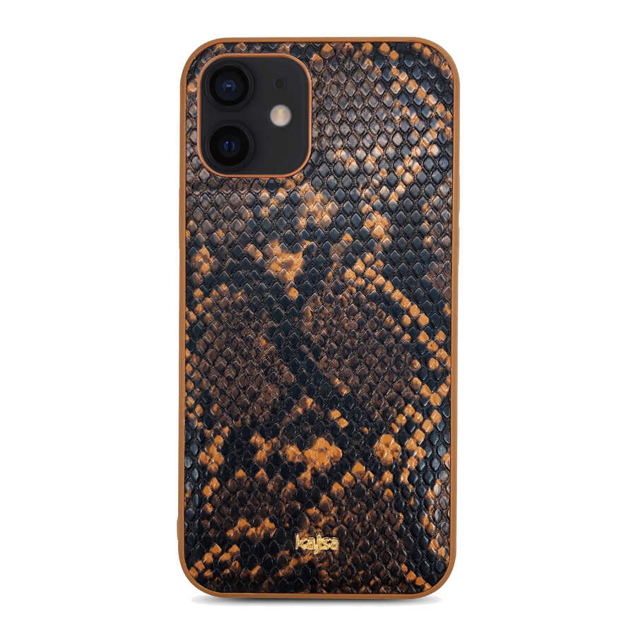 Apple iPhone 12 Kılıf Kajsa Glamorous Serisi Snake Pattern Kapak Yeşil