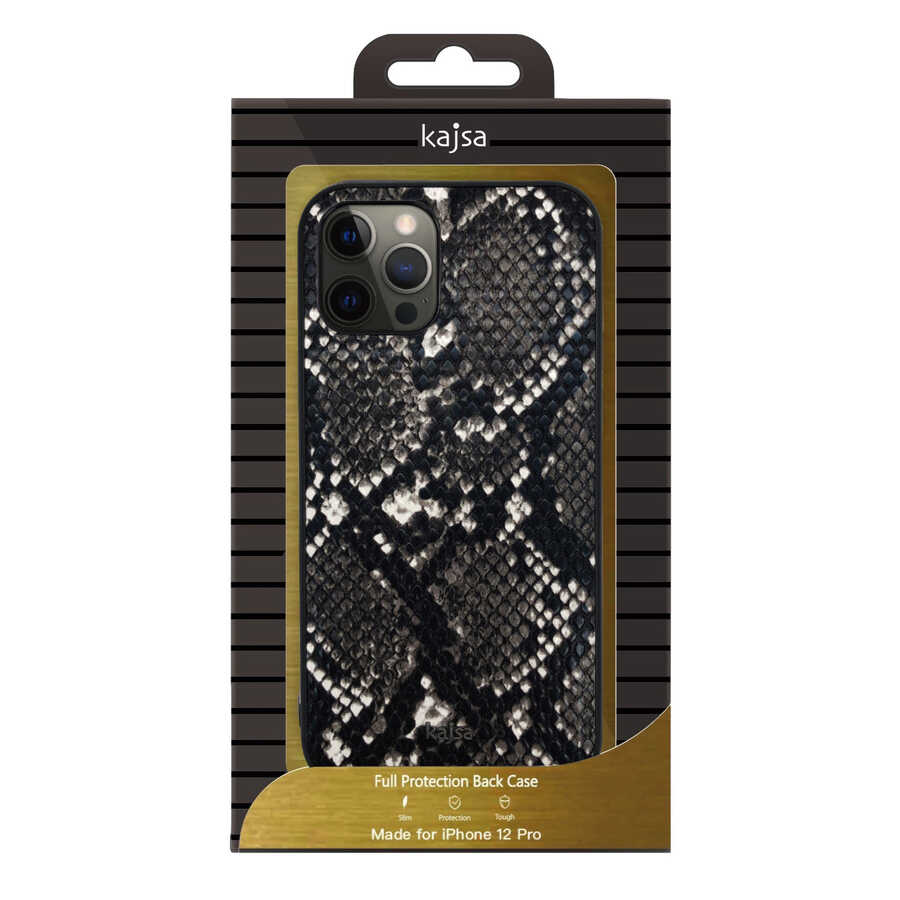 Apple iPhone 12 Kılıf Kajsa Glamorous Serisi Snake Pattern Kapak Siyah