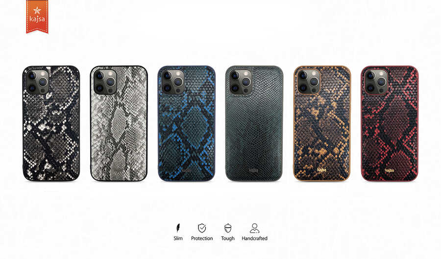 Apple iPhone 12 Kılıf Kajsa Glamorous Serisi Snake Pattern Kapak Siyah