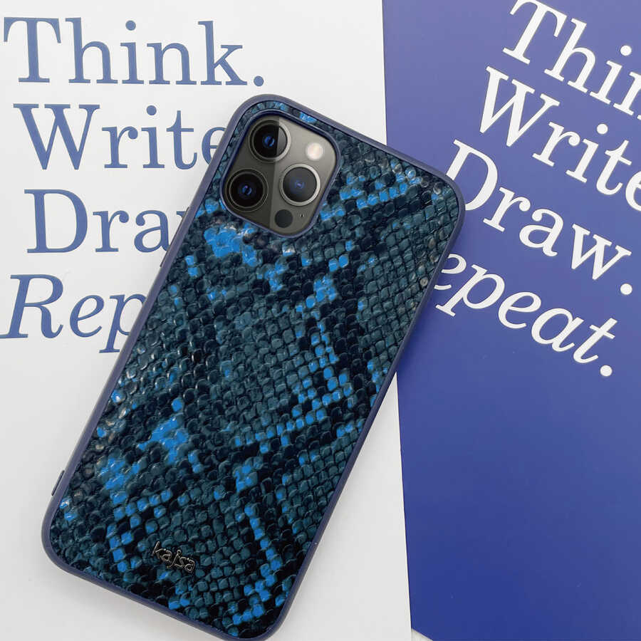 Apple iPhone 12 Kılıf Kajsa Glamorous Serisi Snake Pattern Kapak Gri