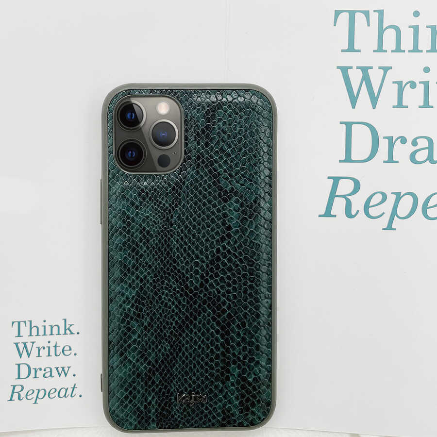 Apple iPhone 12 Kılıf Kajsa Glamorous Serisi Snake Pattern Kapak Siyah
