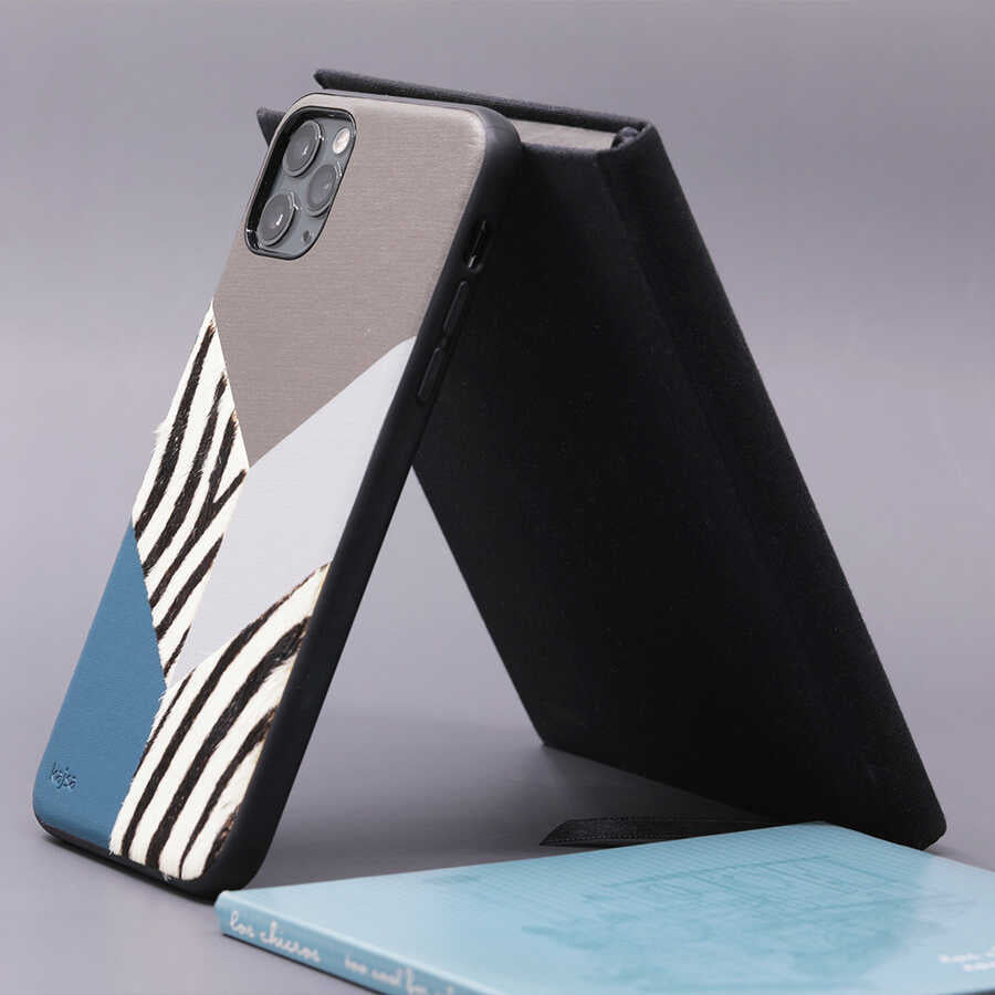 Apple iPhone 12 Kılıf Kajsa Glamorous Serisi Zebra Combo Kapak Gri