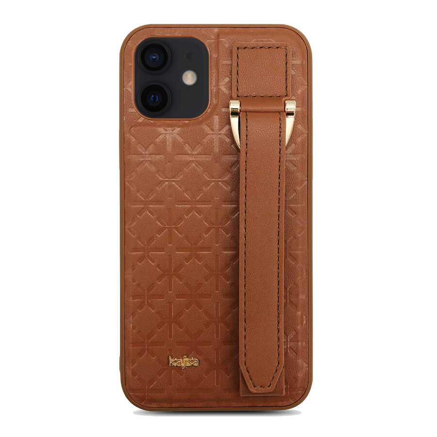 Apple iPhone 12 Kılıf Kajsa Neo Clasic Serisi Mono K Strap Kapak Gri