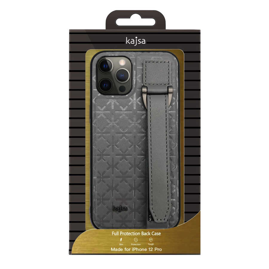 Apple iPhone 12 Kılıf Kajsa Neo Clasic Serisi Mono K Strap Kapak Mavi