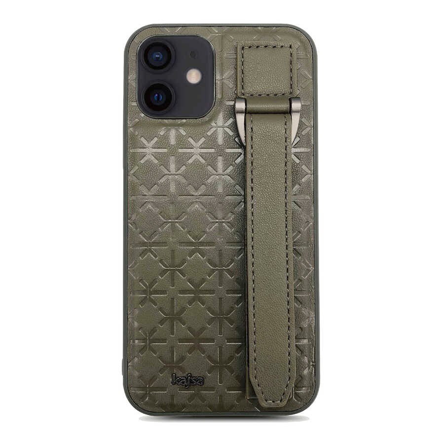 Apple iPhone 12 Kılıf Kajsa Neo Clasic Serisi Mono K Strap Kapak Yeşil