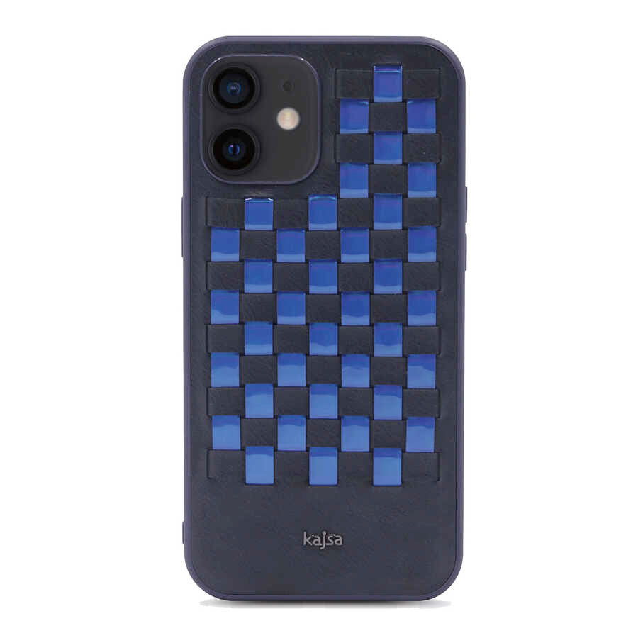 Apple iPhone 12 Kılıf Kajsa Preppie Serisi Spotlight Woven Kapak Mavi