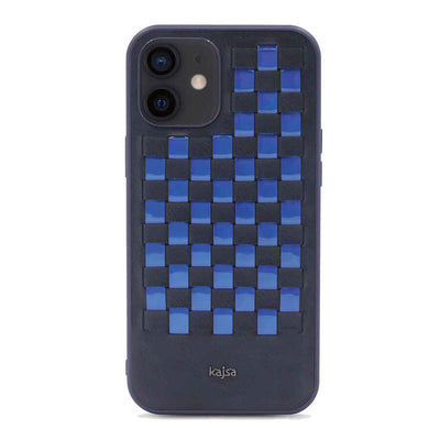 Apple iPhone 12 Kılıf Kajsa Preppie Serisi Spotlight Woven Kapak Mavi