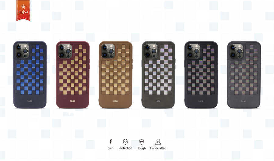 Apple iPhone 12 Kılıf Kajsa Preppie Serisi Spotlight Woven Kapak Gold