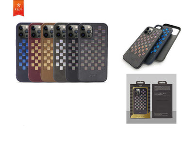 Apple iPhone 12 Kılıf Kajsa Preppie Serisi Spotlight Woven Kapak Gold