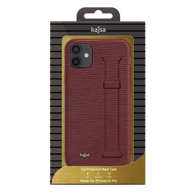 Apple iPhone 12 Kılıf Kajsa Wave Pattern Handstrap Kapak Kahverengi