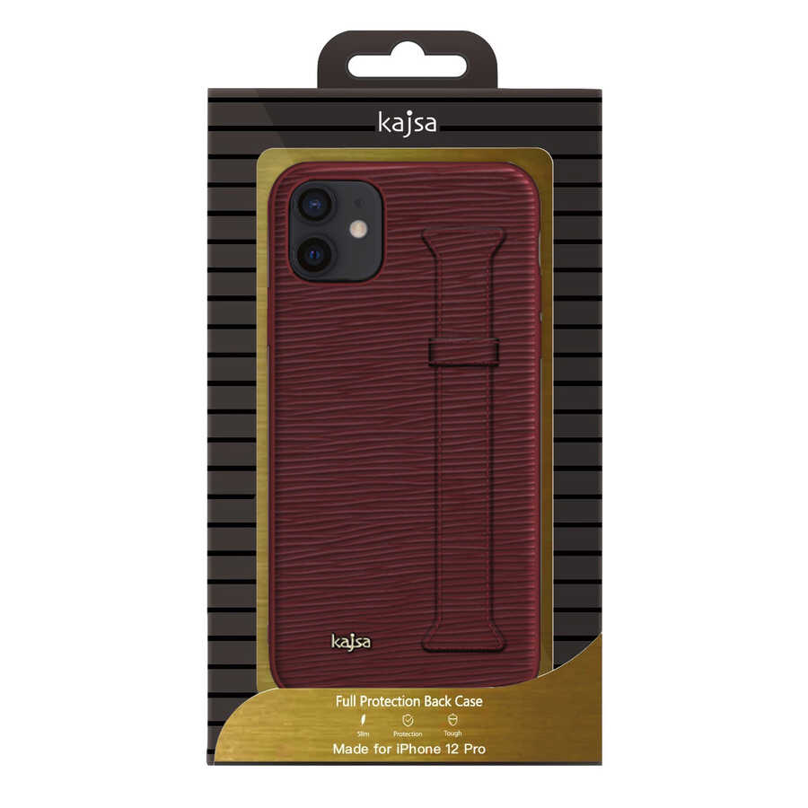 Apple iPhone 12 Kılıf Kajsa Wave Pattern Handstrap Kapak Kırmızı