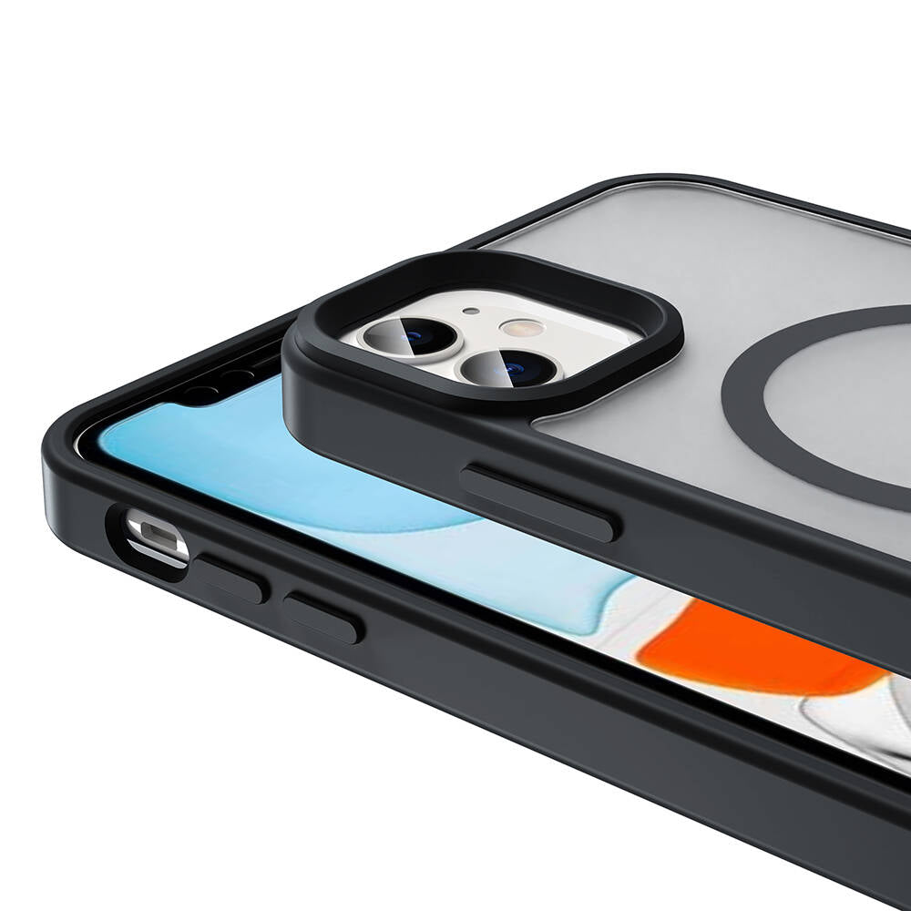 Apple iPhone 12 Kılıf M-safe Şarj Özellikli Mat Arka Yüzey Zore Sio Kapak Siyah