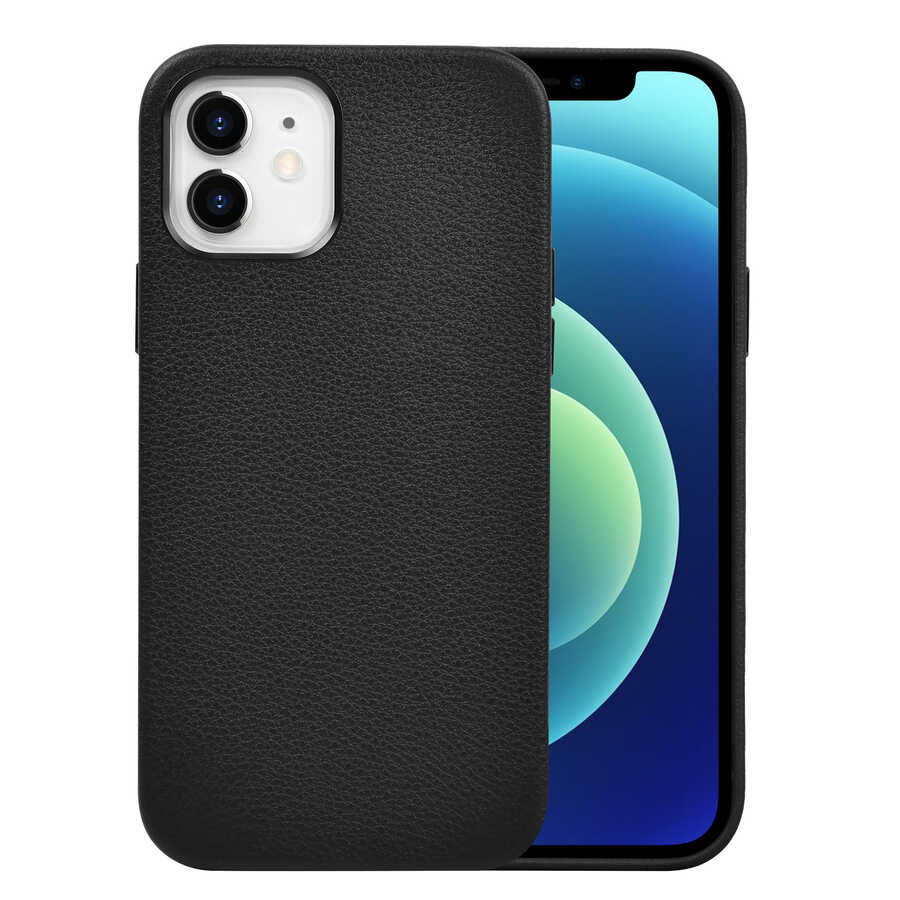 Apple iPhone 12 Kılıf Wiwu Calfskin Kapak Siyah