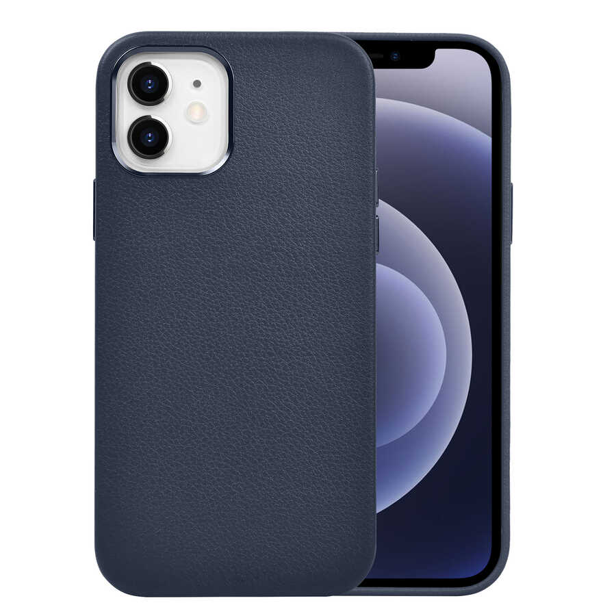 Apple iPhone 12 Kılıf Wiwu Calfskin Kapak Lacivert