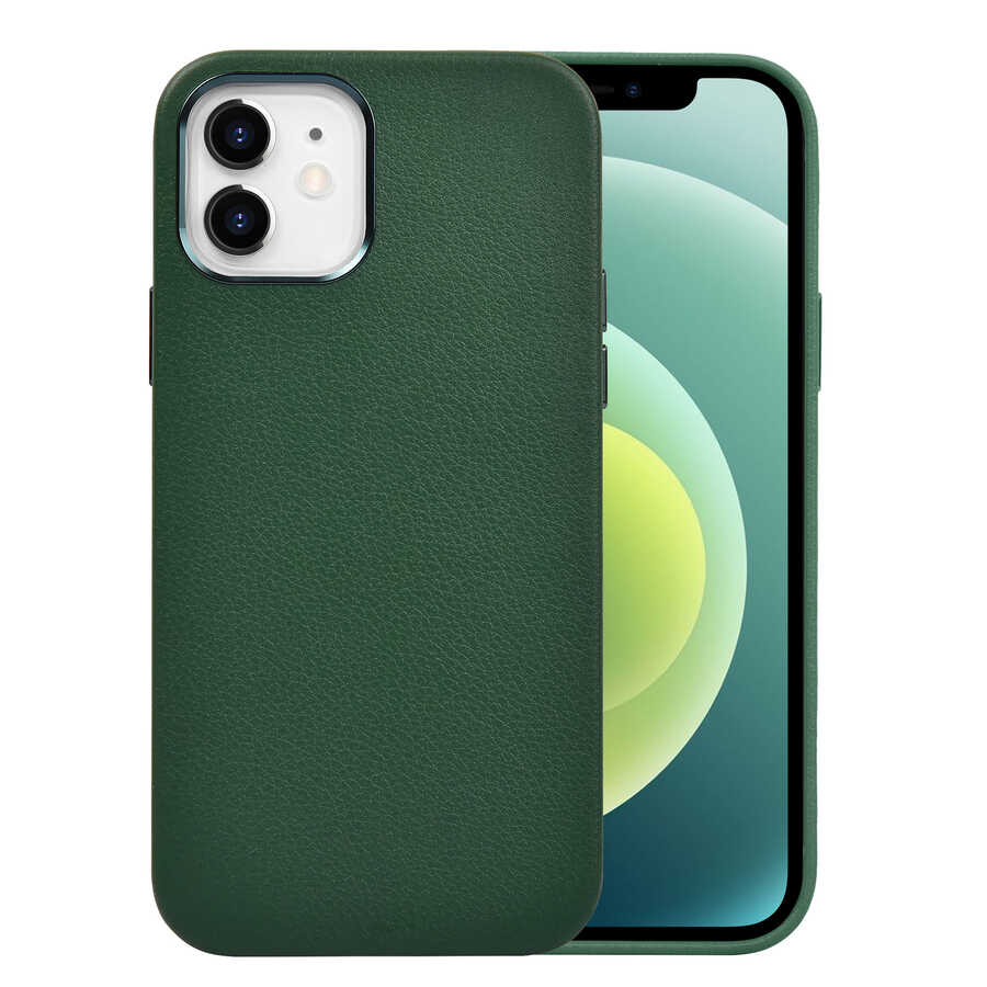 Apple iPhone 12 Kılıf Wiwu Calfskin Kapak Yeşil