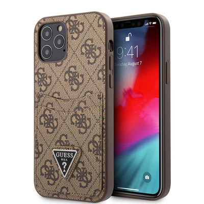Apple iPhone 12 Pro Kılıf GUESS Çift Kart Bölmeli Kapak Kahverengi