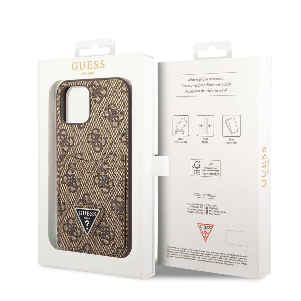 Apple iPhone 12 Pro Kılıf GUESS Çift Kart Bölmeli Kapak Kahverengi
