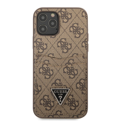 Apple iPhone 12 Pro Kılıf GUESS Çift Kart Bölmeli Kapak Kahverengi