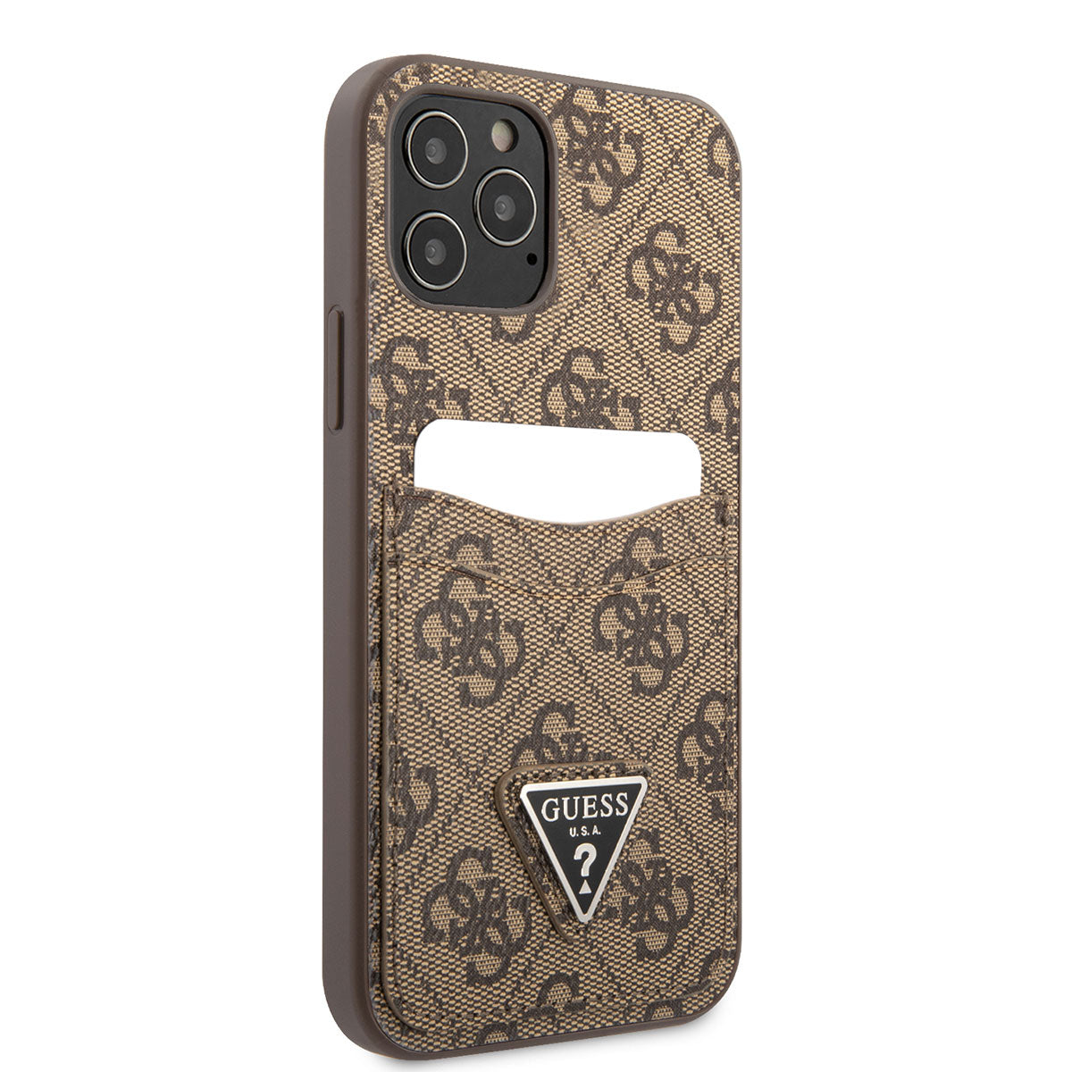 Apple iPhone 12 Pro Kılıf GUESS Çift Kart Bölmeli Kapak Kahverengi