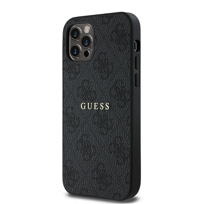 Apple iPhone 12 Pro Kılıf Guess Orjinal Lisanslı Magsafe Şarj Özellikli 4G Desen Yazı Logolu Kapak Kahverengi