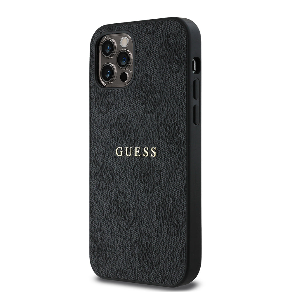 Apple iPhone 12 Pro Kılıf Guess Orjinal Lisanslı Magsafe Şarj Özellikli 4G Desen Yazı Logolu Kapak Siyah