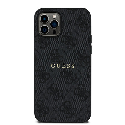 iPhone 12 Pro Kılıf Guess Orjinal Lisanslı M-safe Şarj Özellikli 4G Desen Yazı Logolu Kılıf