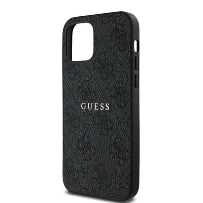 Apple iPhone 12 Pro Kılıf Guess Orjinal Lisanslı Magsafe Şarj Özellikli 4G Desen Yazı Logolu Kapak Siyah
