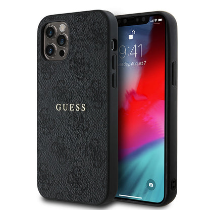 iPhone 12 Pro Kılıf Guess Orjinal Lisanslı M-safe Şarj Özellikli 4G Desen Yazı Logolu Kılıf