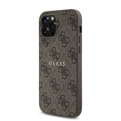 Apple iPhone 12 Pro Kılıf Guess Orjinal Lisanslı Magsafe Şarj Özellikli 4G Desen Yazı Logolu Kapak Siyah