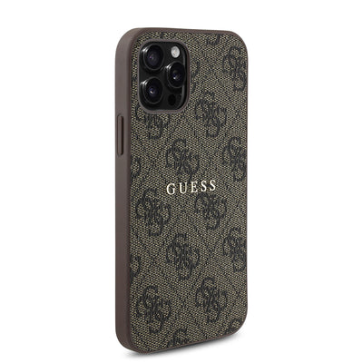 Apple iPhone 12 Pro Kılıf Guess Orjinal Lisanslı Magsafe Şarj Özellikli 4G Desen Yazı Logolu Kapak Siyah