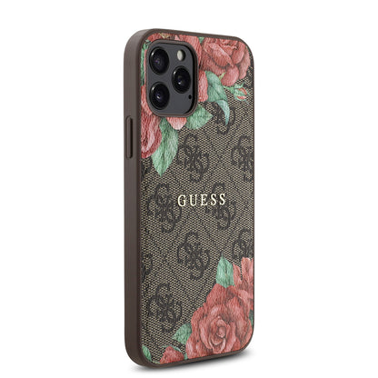 iPhone 12 Pro Kılıf Guess Orjinal Lisanslı M-safe Şarj Özellikli Gül Baskılı 4G Desenli Yazı Logolu Kılıf