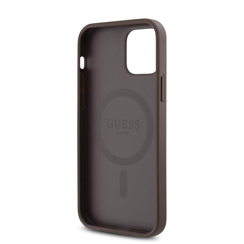 iPhone 12 Pro Kılıf Guess Orjinal Lisanslı M-safe Şarj Özellikli Gül Baskılı 4G Desenli Yazı Logolu Kılıf