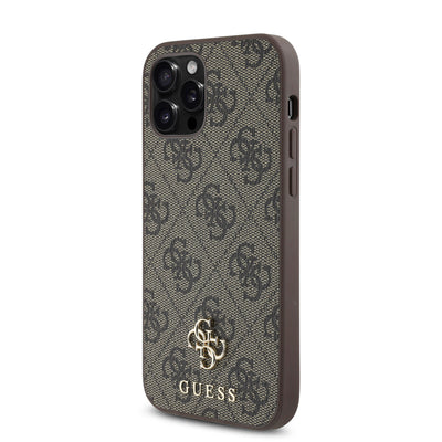 Apple iPhone 12 Pro Kılıf Guess Orjinal Lisanslı Magsafe Şarj Özellikli Small 4G Classic Kapak Kahverengi