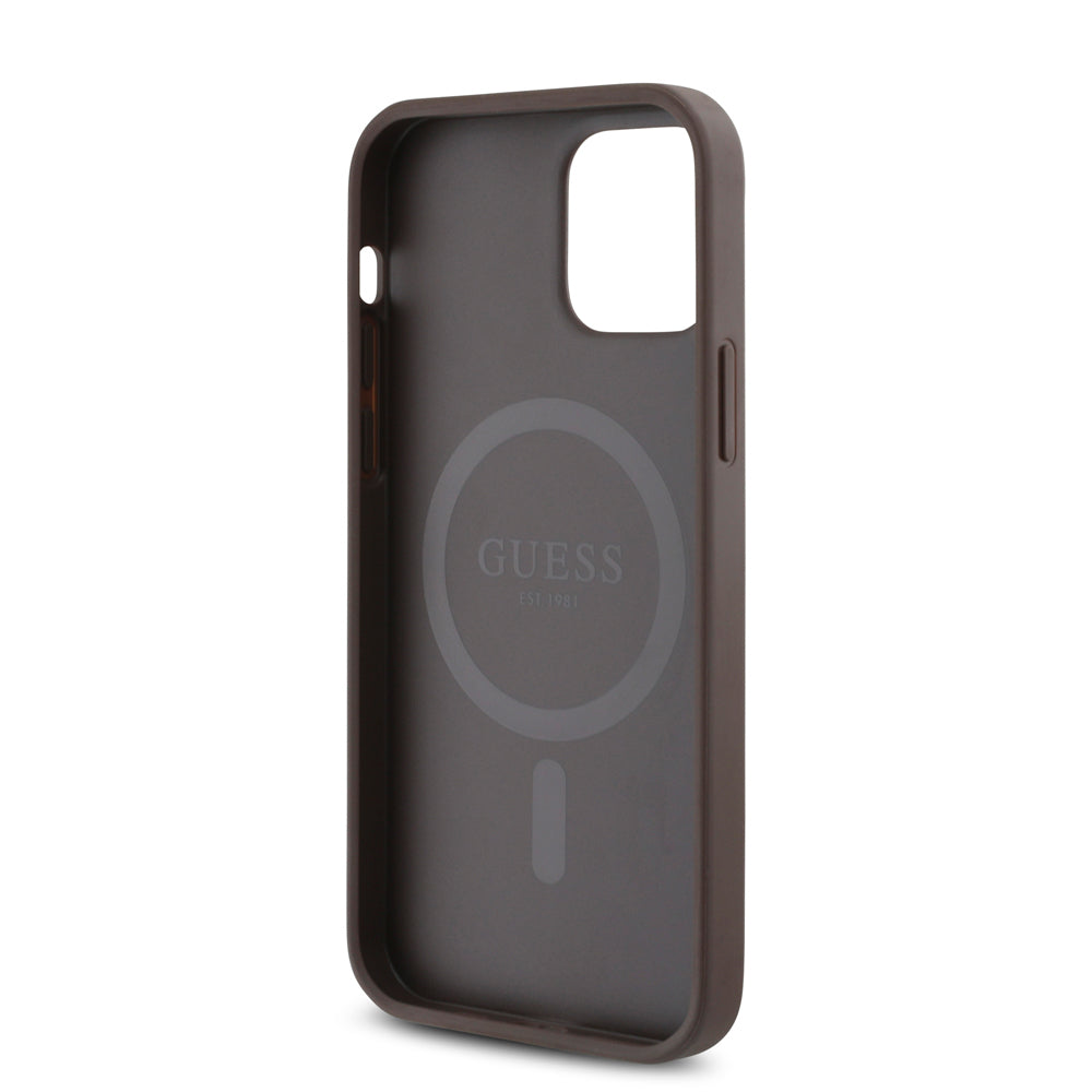 Apple iPhone 12 Pro Kılıf Guess Orjinal Lisanslı Magsafe Şarj Özellikli Small 4G Classic Kapak Kahverengi
