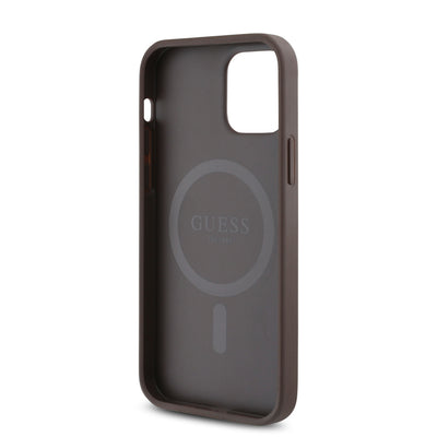 Apple iPhone 12 Pro Kılıf Guess Orjinal Lisanslı Magsafe Şarj Özellikli Small 4G Classic Kapak Kahverengi