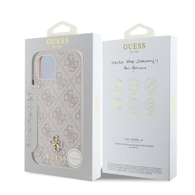 Apple iPhone 12 Pro Kılıf Guess Orjinal Lisanslı Magsafe Şarj Özellikli Small 4G Classic Kapak Pembe