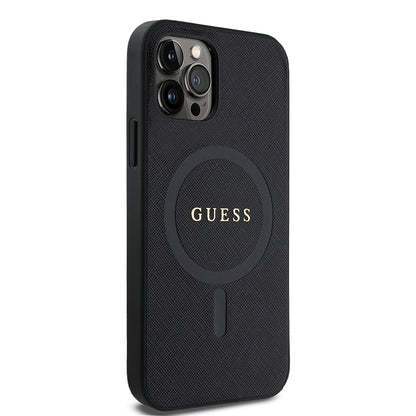 iPhone 12 Pro Kılıf Guess Orjinal Lisanslı M-safe Şarj Özellikli Yazı Logolu Saffiano Classic Kılıf