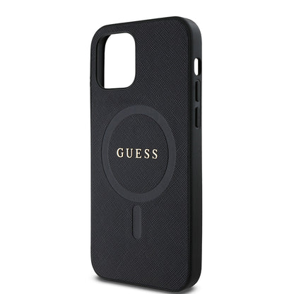 iPhone 12 Pro Kılıf Guess Orjinal Lisanslı M-safe Şarj Özellikli Yazı Logolu Saffiano Classic Kılıf