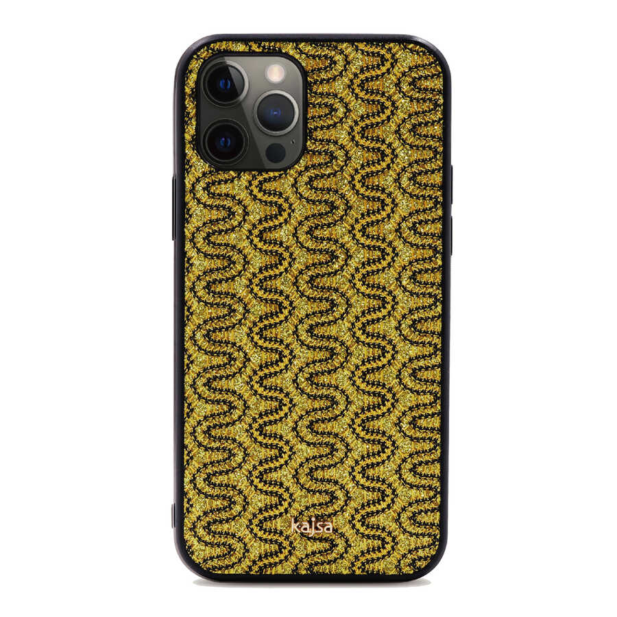 Apple iPhone 12 Pro Kılıf Kajsa Glamorous Serisi Waterfall Pattern Kapak Sarı