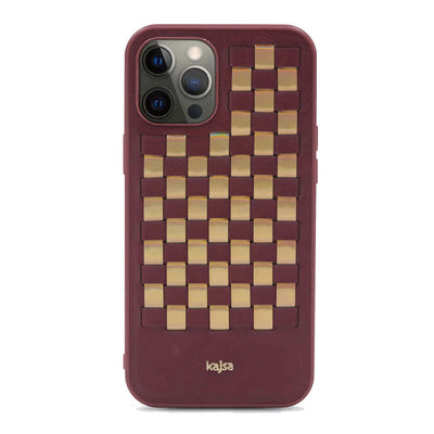 Apple iPhone 12 Pro Kılıf Kajsa Preppie Serisi Spotlight Woven Kapak Gold