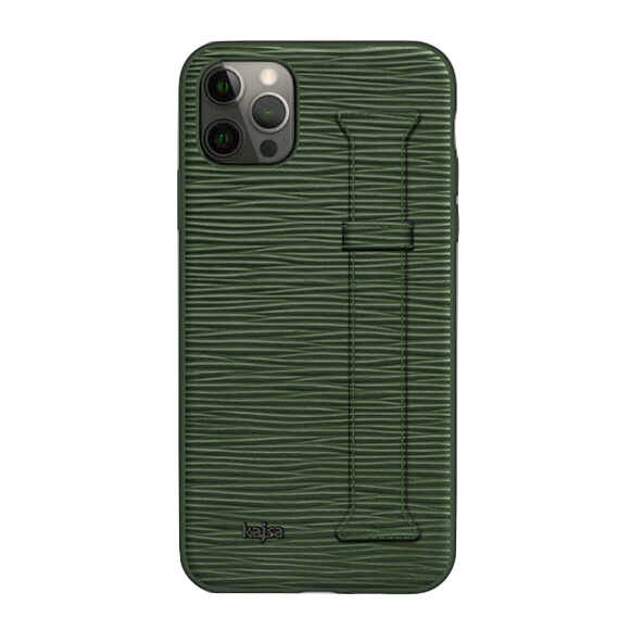 Apple iPhone 12 Pro Kılıf Kajsa Wave Pattern Handstrap Kapak Yeşil