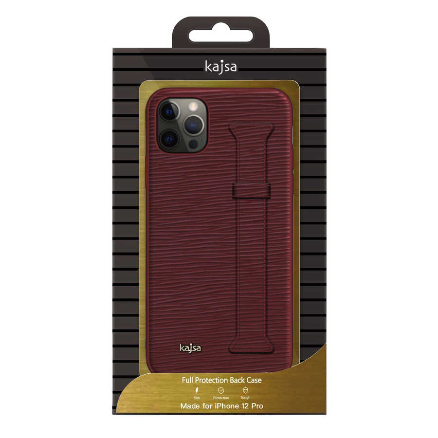 Apple iPhone 12 Pro Kılıf Kajsa Wave Pattern Handstrap Kapak Kırmızı