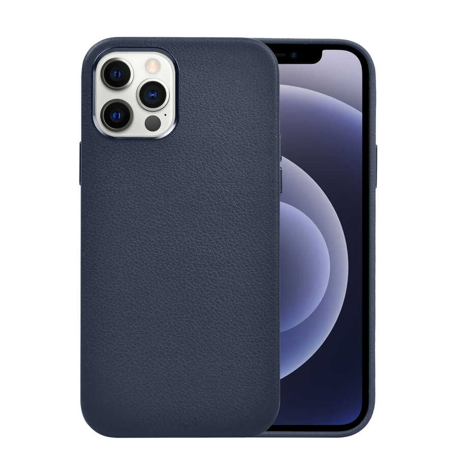 Apple iPhone 12 Pro Kılıf Wiwu Calfskin Kapak Lacivert