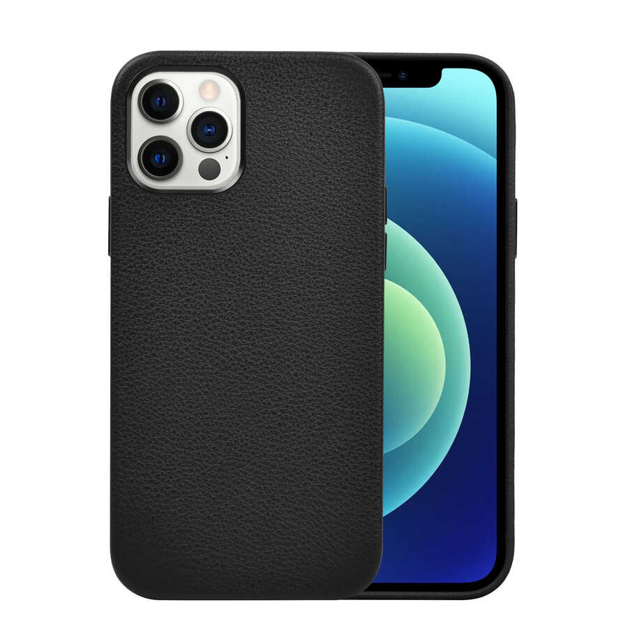 Apple iPhone 12 Pro Kılıf Wiwu Calfskin Kapak Siyah