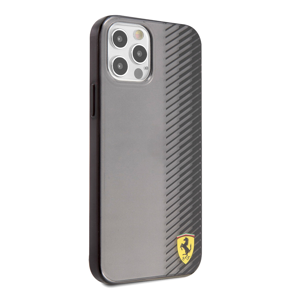 iPhone 12 Pro Max Kılıf Ferrari Orjinal Lisanlı Klasik Metal Logolu Transparan Çizgi Desenli Gradient Kılıf